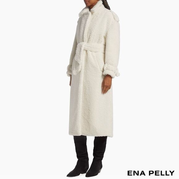 Ena Pelly **NWT** Harri Oversized Belted Teddy Coat in Bone White - Picture 10 of 14